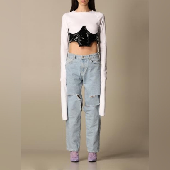 18. NWT  GCDS TSHIRT WITH LONG SLEEVE AND VINYL CORSET - Picture 2 of 8